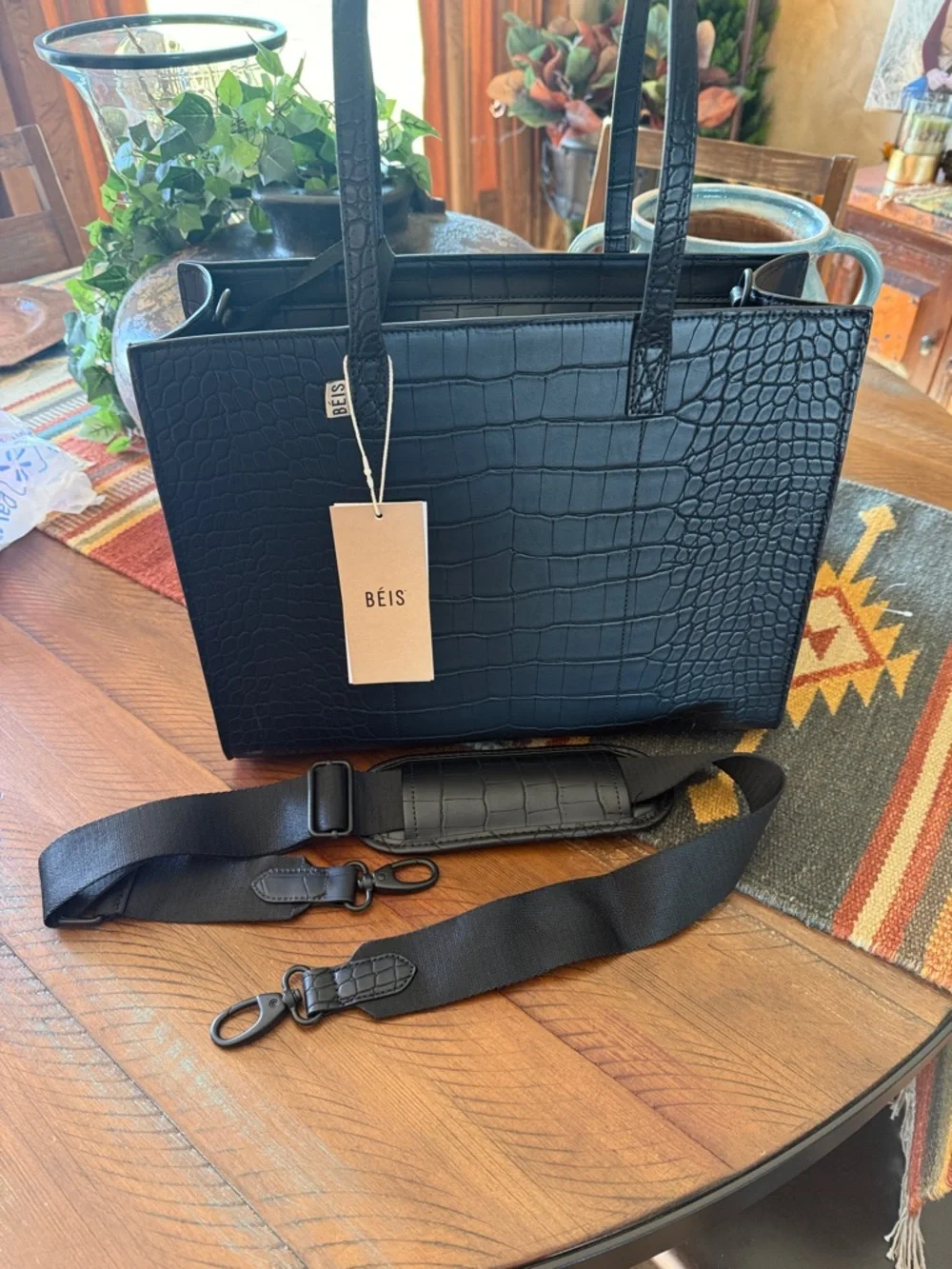 BEIS Black Croc Work Tote - Picture 2 of 10